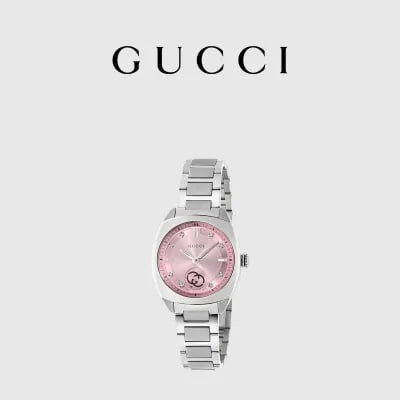 【29毫米钢带表】古驰Gucci Interlocking系列腕表钢带手表石英表粉色表盘YA142511-穿范儿