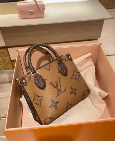 LV 24新款大象灰 onthego bb 老花托特包手提单肩斜挎包 M46839-穿范儿