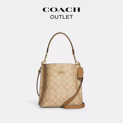 COACH 蔻驰 奥莱女包经典标志MOLLIE 22号水桶包CA582 IMNLJ卡其色-穿范儿