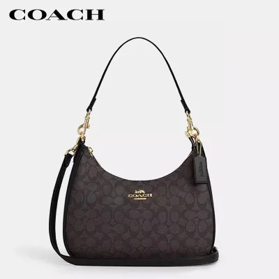 COACH 蔻驰 Teri Signature 经典老花大号流浪包腋下包单肩斜挎包 CV940 IMXAQ 黑色-穿范儿