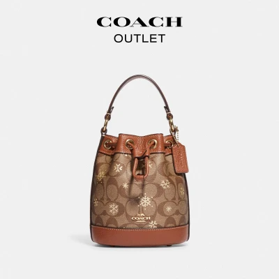 COACH 蔻驰 奥莱女包雪花印花DEMPSEY 15号水桶包 CE587 IMV2X棕色-穿范儿