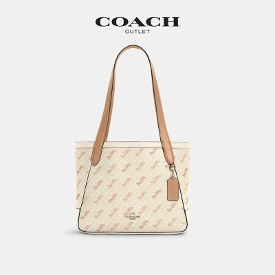 COACH 蔻驰 奥莱女包Horse And Garriage27号马车图案圆点印花托特包 -穿范儿