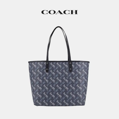 COACH 蔻驰 经典马车图案印花双面购物袋托特包 91107 SVQB8蓝色-穿范儿