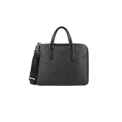 COACH 蔻驰 Graham 39 经典老花涂层牛皮帆布电脑包公文包手提单肩斜挎包 -穿范儿