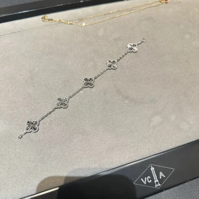 VCA梵克雅宝经典四叶草系列18k黄金白金镭射五花手链正品-穿范儿
