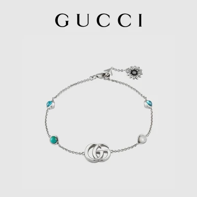 GUCCI古驰双G花朵银女士手链手镯1901298-穿范儿